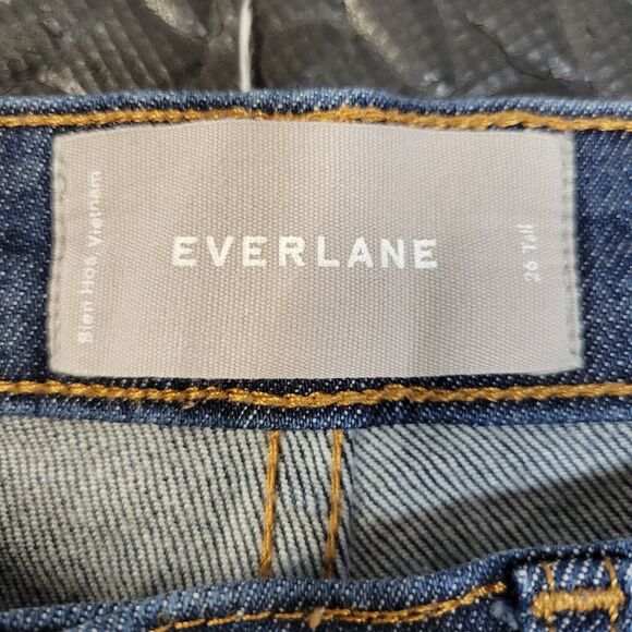 Everlane Cropped Straight Leg Jeans Size 26 Tall Dark Wash Raw Hem 27" Waist - Picture 9 of 11